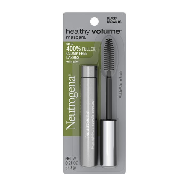 Neutrogena Healthy Volume Lash-Plumping Mascara, Volumizing and Conditioning Mascara with Olive Oil to Build Fuller Lashes, Clump-, Smudge- and Flake-Free, Brown/Black 03, 0.21 oz