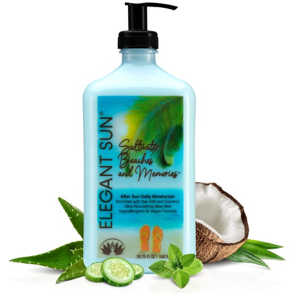 Saltwater Beaches Tan Extender, After Sun Lotion Tanning Bed Lotion, Aloe Vera Base Moisturizer, Hypoallergenic, Sensitive Skin Lotion for Men or Women, Unisex Fresh Scent, Elegant Sun