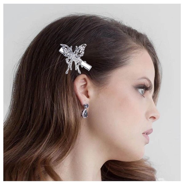 Iaceble Punk Butterfly Hairclip Barrette Silver Butterfly Side Clip Hairpin Metal Butterfly Hair Barrette Clip Hollow Butterfly Head Clip Pin Decorative Hair Accessories for Women and Girls Headdress