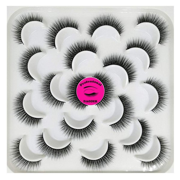 DAODER False Eyelashes Lashes Natural Look Thick Short 3D Faux Mink Lashes Strip 10mm Reusable Soft Wispy Lashes Pack Vegan Natural Lashes 10 Pairs(Natural Short lashes)