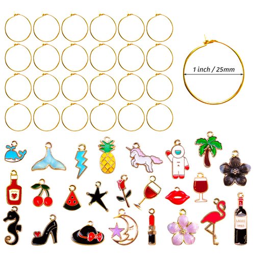 24 Pieces Wine Glass Charms Wine Glass Markers Wine Charms for Glasses Wine Glasses Identifier Drink Markers Wine Glass Tags for Wine Party Decorations