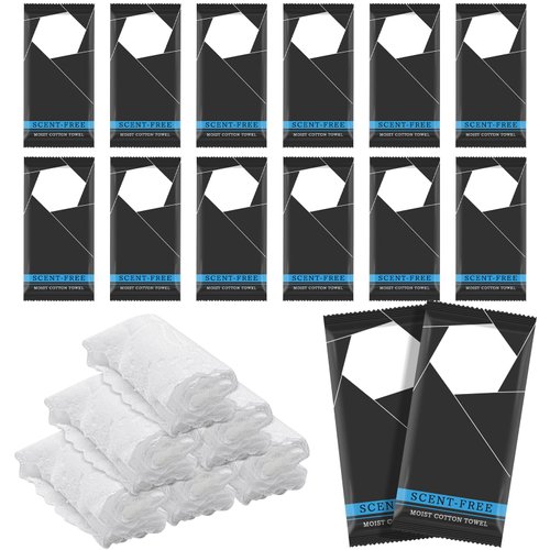 25 Count Moist Cotton White Towel Towelettes Bulk Individually Wrapped Unscented Disposable Wet Face Hand Skin Towels Single Use Disposable Face Wash Washcloths for Travel Sport Spa Party