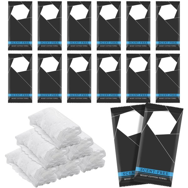 25 Count Moist Cotton White Towel Towelettes Bulk Individually Wrapped Unscented Disposable Wet Face Hand Skin Towels Single Use Disposable Face Wash Washcloths for Travel Sport Spa Party