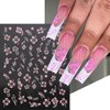 Flower Nail Stickers 3D Hibiscus Flower Nail Stickers Self-Adhesive White Pink Gold Nail Decals Elegant Floral Petal Wavy Line Strip Tropical Leaf Designs for Women Girls Nail Art Supplies(6Sheets)