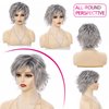 Jolelyne Gray Ombre Short Pixie Cut Wigs with Bangs for White Women Synthetic Ombre Light Gray Curly Hair Wig Womens Short Curly Wigs Gray Pixie Wig for Women Fluffy Layered Ash Black Wig