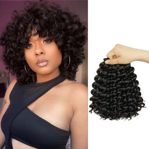 BECUS 6Packs Gogo Curl Crochet Hair for Black Women Jamaican Bounce Wand Curl Crochet Hair 8Inches Short Crochet Curly Braiding Synthetic Hair Extensions 24 Root/Pack(Natural Black #1B)
