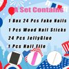 24Pcs French Tip Press on Nails 4th of July Fake Nails American Flags Star Full Cover Stick on Nails Glitter Nail Patriotic Independence Day Designs Short Square False Nails for Women Acrylic Nails