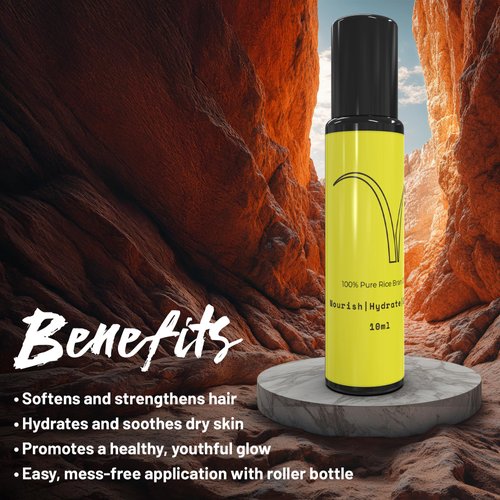 VOrganically 100% Pure Organic Rice Bran Oil Roller – Cold Pressed, Vitamin E-Rich Face & Under-Eye-Oil- Hydrating, Brightening, Non-Greasy-For Skin, Hair, Cuticles -Travel Size (10ml), Clean Beauty