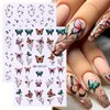 Summer Flower Nail Art Stickers 3D Flower Butterfly Nail Decals 6PCS Daisy Pink Purple Petal Lavender Flowers Nails Design Adhesive Sliders Cherry Blossom Manicure Decals for DIY Nail Art Decorations