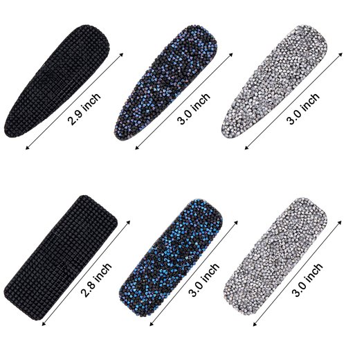 Rhinestone Hair Clips for Women and Ladies Shining Crystal Snap Clips Different Color Rhinestone Hair Pins Hair Barrettes for Party Wedding Daily Girls Hair Decorative (Black blue gray)