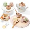 Dorjee Wooden Tea Set for Little Girls, Wooden Toys Toddler Tea Set Play Kitchen Accessories for Kids Tea Party with Play Food for Kid Age 3+ Gift