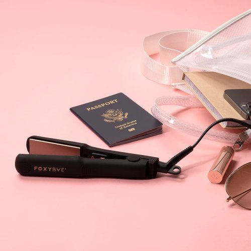FoxyBae Smooth Moves Mini Flat Iron Hair Straightener - for Travel | Dual Voltage Mini Hair Straightener | For Frizz-free and Healthy Sleek Hair | Small Flat Iron for Short Hair | Rose Gold Collection