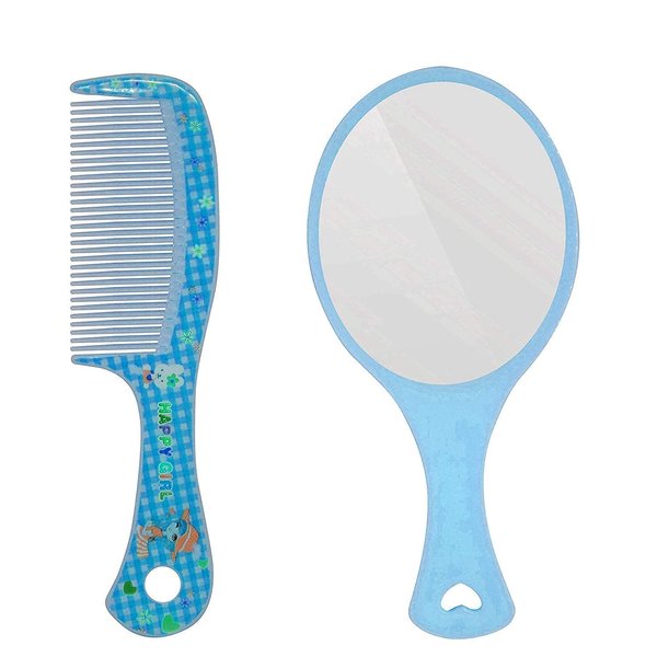 Export Quality Mini Hair Comb with Makeup Mirror for Travel Use/Comb With Portable Mirror Pack Of 2 (Blue)