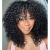 YOUNG BEAUTY Curly Human Hair Wig With Bangs 100% Brazilian Human Hair Curly Wigs O Scalp Top Full Machine Made Wig for Black Women Loose Curly Wigs 180Density 14inch Natural Color