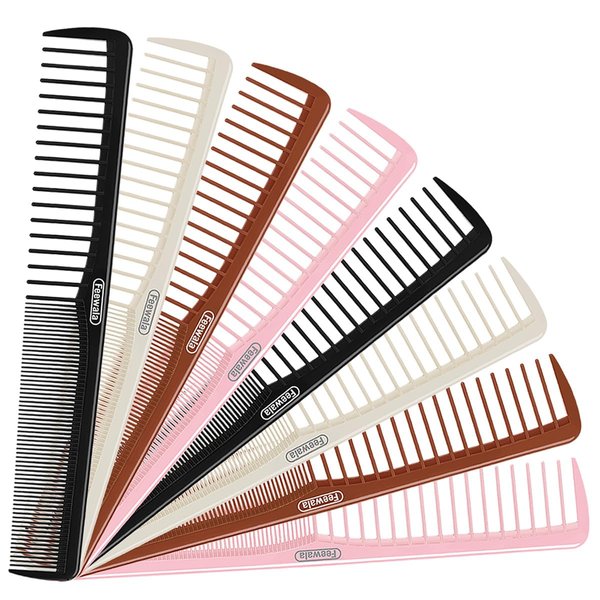 Feewala Combs Set, Classic Hair Comb, Fine and Wide Teeth, For Hairdressing, Grooming, Detangling, Sectioning, Teasing, 7 Inches, 4 Colors and 8 Pieces