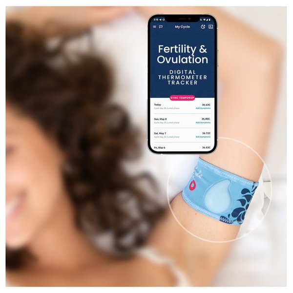 Tempdrop Fertility and Ovulation Digital Thermometer Tracker – Wearable Basal Body Temperature (BBT) Monitoring Sensor and Fertility Charting App Includes Comfortable Armband (S/M – 8.5-15.5 inch)