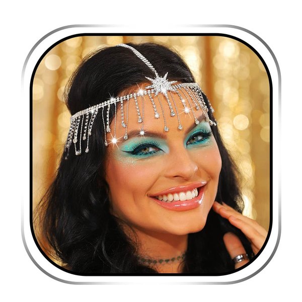Sixexey Rhinestone Head Chain Sparkly Silver Crystal Head Jewelry Tassel Wedding Party Hair Accessories for Women
