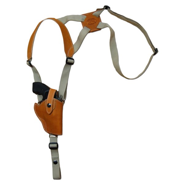Barsony Saddle Tan Leather Vertical Cross Harness Shoulder Holster for Rossi Model 351; 352 .38 Right