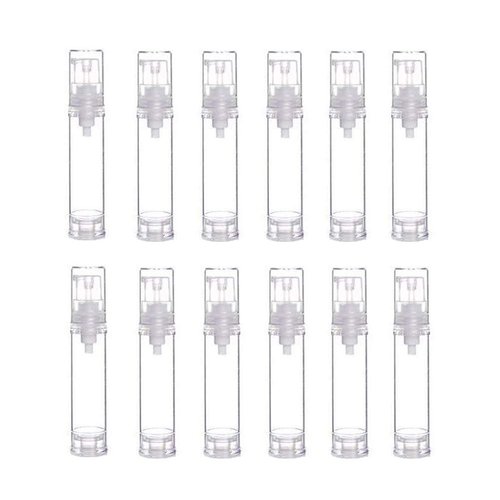 12Pcs Portable Empty Refillable Clear Plastic Airless Vacuum Pump Bottle Cosmetic Make-up Cream Lotion Sample Packing Toiletries Liquid Storage Container Vial Jars(10ml/0.34oz)