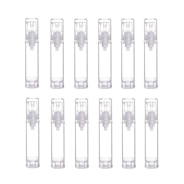 12Pcs Portable Empty Refillable Clear Plastic Airless Vacuum Pump Bottle Cosmetic Make-up Cream Lotion Sample Packing Toiletries Liquid Storage Container Vial Jars(10ml/0.34oz)