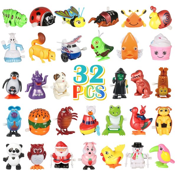 CIUGEO 32 PCS Assorted Wind-up Toys for Kids, Bulk Windup Animals Walking Jumping Swimming Flipping Clockwork Toys for Kids Easter Party Favors, Easter Basket Stuffers