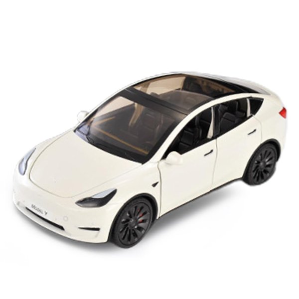 1/24 Model Y Toy Cars Alloy Diecast Model Car, Pull Back Model Y Model Car with Light, Big Model Y Diecast Car Model Toy Suitable for Kids Adults Birthday Gift (White)