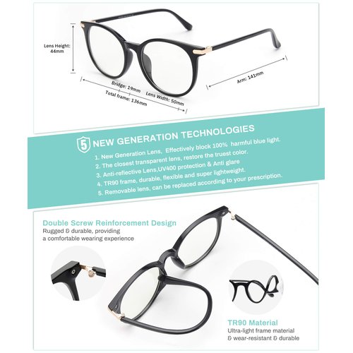 Gaoye 3 Pack Blue Light Blocking Glasses, Retro Round Eyewear Frame Anti Eyestrain Computer Glasses for Women Men - GY1688 (Black+Pink+Transparent)