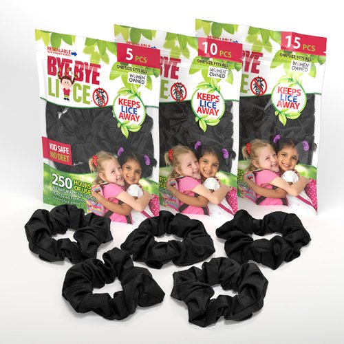 Bye Bye Mosquito Lice Hair Tie Scrunchie 10 pack, Adults & Kids - Unisex | Black