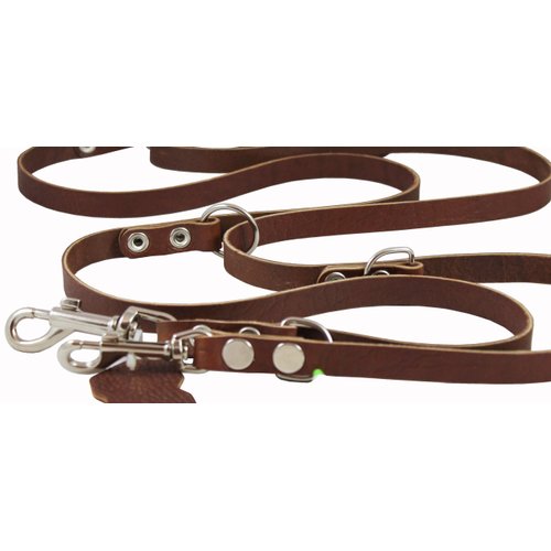 Multifunctional Leather Dog Leash, Adjustable Schutzhund 6 Way European Lead Brown 49"-94" Long, 1/2" Wide (12 mm) for Medium Dogs