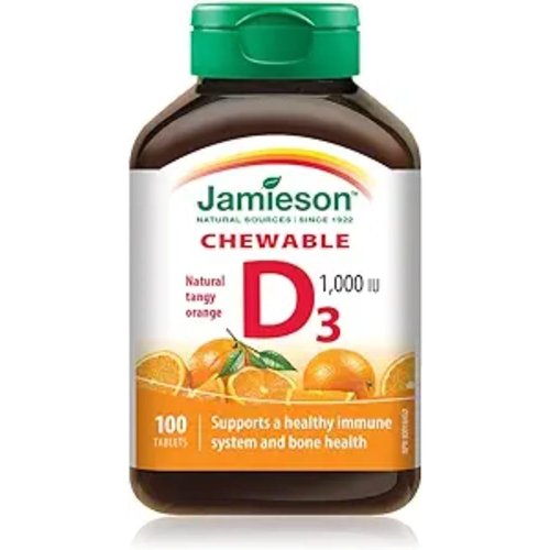 Jamieson Natural Tangy Orange Chewable Vitamin D 1000IU 100 tablets