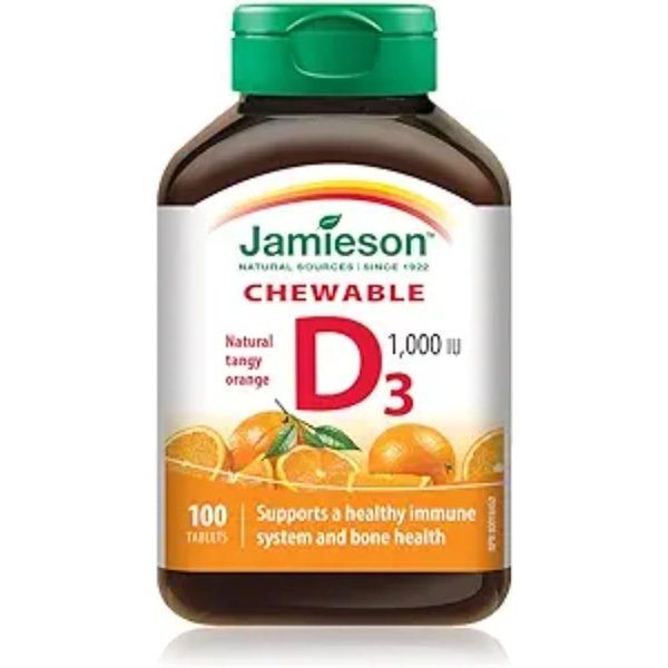 Jamieson Natural Tangy Orange Chewable Vitamin D 1000IU 100 tablets