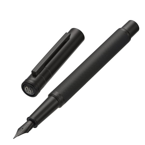 Matte Black Forest Fountain Pen Extra Fine Nib Classic Design with Converter and Metal Pen Box Set by Asvine