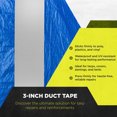 Tarp Tape TS-108 3 Inch Utility Continuous Roll Duct Tape Adhesive Ideal for Tarps, Covers, Awnings, Tents and Hay Cover, Silver