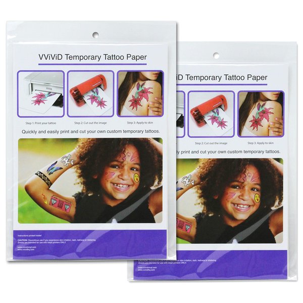 VViViD Easy-to-Apply Printable Inkjet Rub-On Temporary Tattoo Paper 2-Sheet Pack (2 Pack (4 sheets))