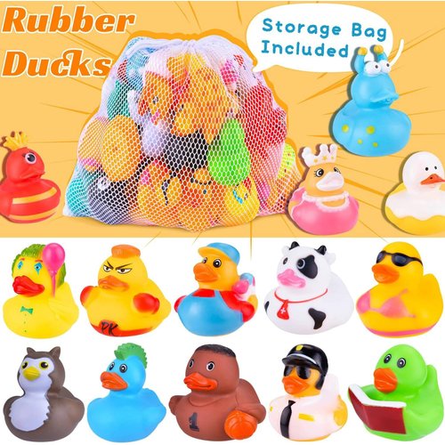 35 Packs Rubber Ducks in Bulk Assortment Jeep Ducks for Ducking, Small Rubber Duckies for Toddler Baby Bath Toys Floater Rubber Duck Bath Pool Toys Kids Party Favors with Mesh Carry Bag