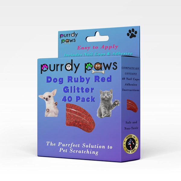 Purrdy Paws 40 Pack Soft Nail Caps for Dog Claws Ruby RED Glitter XXL