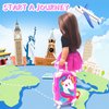 HAPGFS American 18 Inch Doll Accessories Doll Travel Set Including Suitcase Luggage and Dress, Camera Computer Phone Neck Pillow Sunglasses Dolls Travel Gear Play Set Gift for Birthday (NO Doll)
