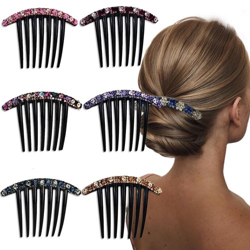Rhinestone Flower Hair Side Combs for Women Girls Decorative Crystal Diamonds Floral Hair Fork Clip Bridal Wedding Hairpin Hair Clip Accessories for Bun Prom Vintage Hair Styling Accessories 6 Pcs
