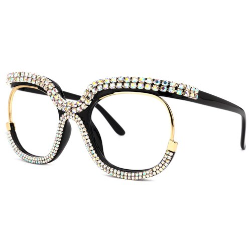 VOOGLAM Oversize Square Blue light Blocking Glasses for Women Anti UV Eyestrain Eyewear Colorful Rhinestone Mancha GOX095217-02