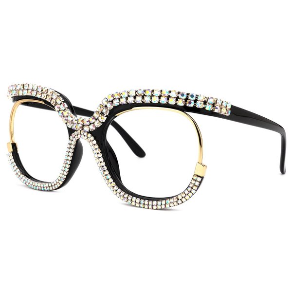 VOOGLAM Oversize Square Blue light Blocking Glasses for Women Anti UV Eyestrain Eyewear Colorful Rhinestone Mancha GOX095217-02