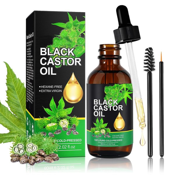 AOAZXBB Jamaican Black Castor Oil Organic Cold Pressed Unrefined Glass Bottle,Pure Natural Castor Oil for Hair Growth,Organic Castor Oil for Face Eyelashes and Eyebrows-60 ml