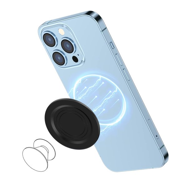 AUROX for MagSafe Base Compatible with PopSocket Phone Grips for iPhone 16/15/14/13/12, Magnetic Base Plate, Removable Socket Base Compatible with MagSafe Cases, Thin & Light Portable Plate (PC-Black)