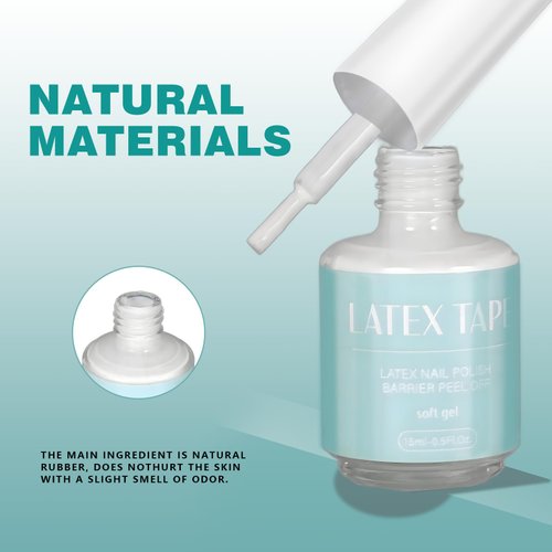 Soft gel Latex Nail Polish Barrier Peel Off 15ML White Latex Liquid Nail Simple Peel off Cuticle Guard for Nail Polish Liquid Peel Off Tape Fast Dry Manicure Varnish