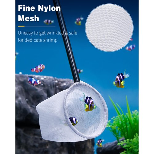 Pawfly Aquarium Shrimp Net 2 Inch Tiny Fish Tank Net with Extendable Stainless Steel Handle Soft Round Fine Net Mesh for Shrimp Baby Fish Food Residue Debris Skimming Net for Small Ponds