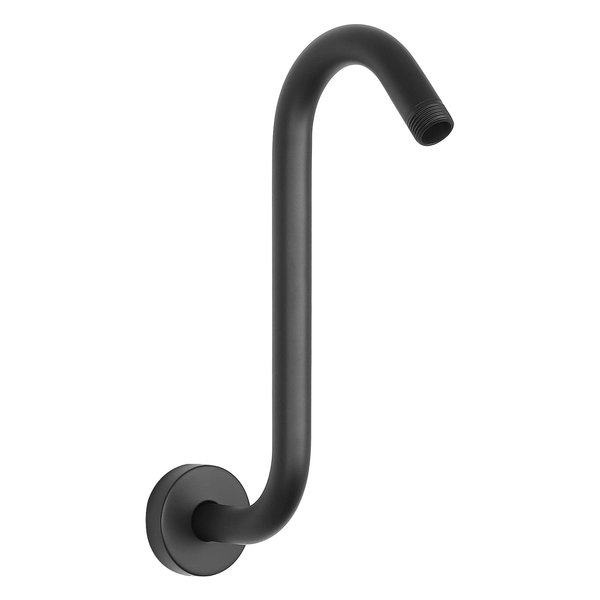 HarJue S Shaped Shower Arm, High Rise Shower Head Extension Pipe Standard 1/2" Connection with Flange, Awesome Shower Experience-Stainless Steel Bathroom Accessory(10 Inch S Shape, Matte Black)