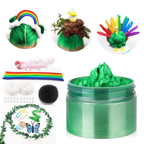 Green Temporary Hair Color Wax Kit for teenagers,Washable Crazy Hair Style，Gifts for Kids,Instant Hair Dye Color Wax for Party, Cosplay, Halloween, Christmas,Crazy Hair Day Accessories