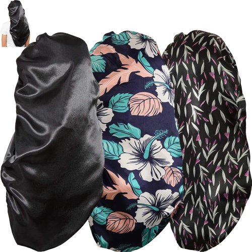 Wbfwbb Soft Elastic Band Satin Bonnets for Women, 3 Pcs Silky Head Scarf Hair Wrap for Sleeping Curly Natural Long Hair