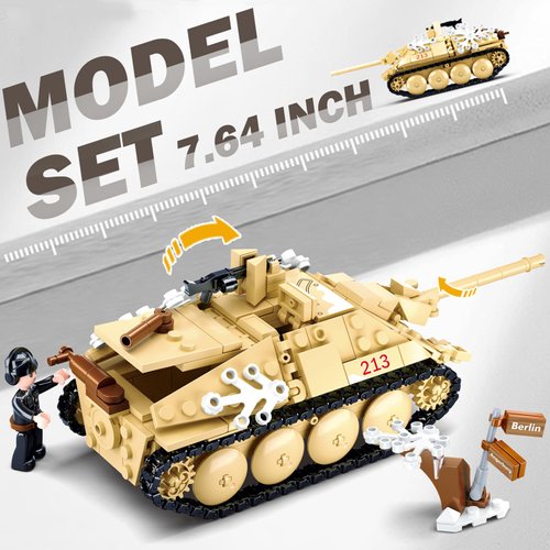 Military Set Hunter Tank Destroyer, WW2 Army Set Scale Model Kit, Military Model Toy Kits, with 2 Soldier Minifigures, Gifts for 6 7 8 9 10 Year Old Kids, Compatible with Lego, 344 PCS