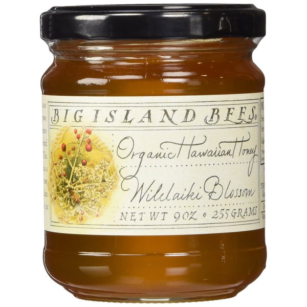 Organic Wilelaiki (Hawaiian Christmas Berry) Raw Honey, Single Floral Variety by Big Island Bees (9 oz Glass Jar)