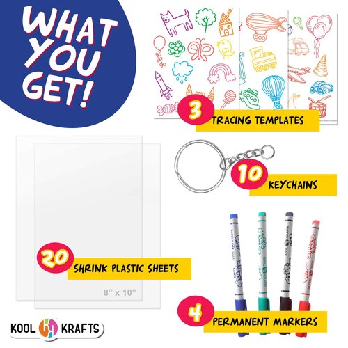 Shrink Krafts | Shrinky Paper Kit for Kids | Arts and Crafts for Girls & Boys Ages 6-12 | Craft Kits Art Set | Indoor DIY Activity Craft Kits | Fun Creative Shrinky Charms for Kids | Great Crafts Gift